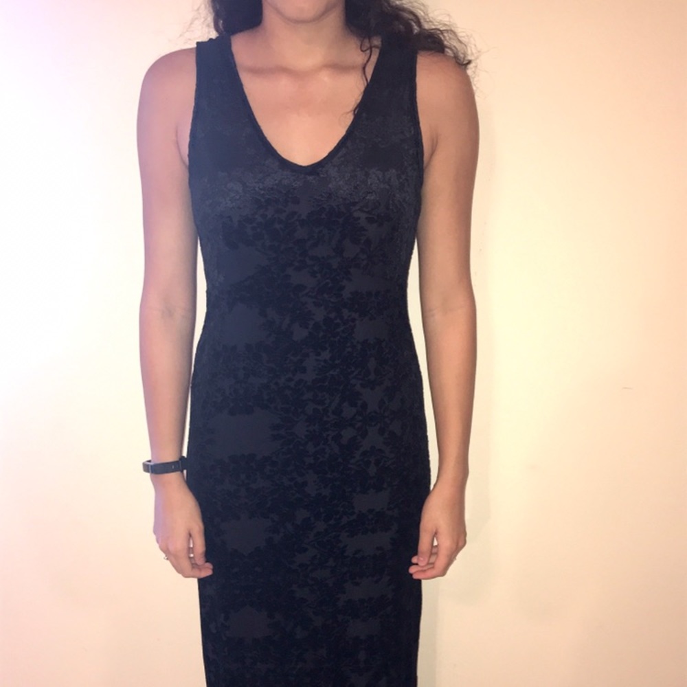 Black floral velvet dress